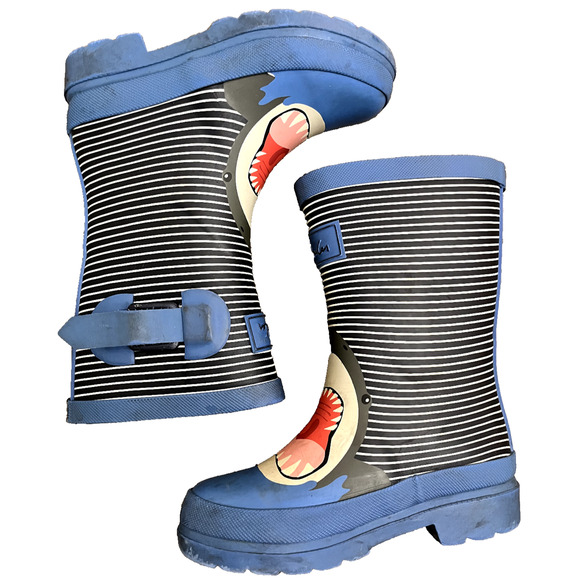 Joules Shark Wellies Blue Children's Rain Boots Rubber - Size 11 UNISEX KIDS - Picture 2 of 6